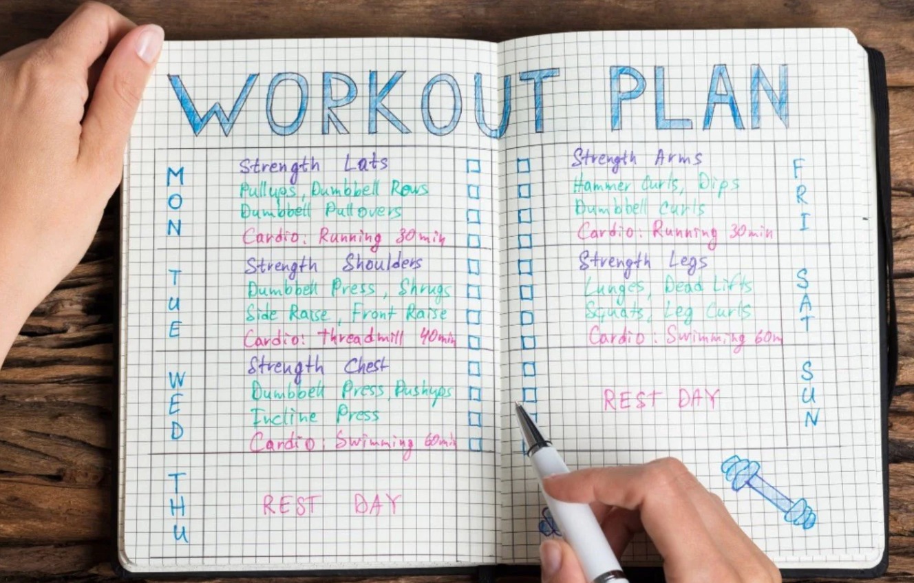 Simple winter training plan written in a notebook